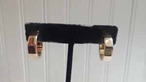Vintage Goldtone Metal Crimped C Hoop Post Pierced Earrings - Picture 1 of 3