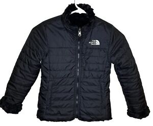 The North Face Girls' Jacket Reversible Soft Mossbud Swirl Jacket Black Size 5