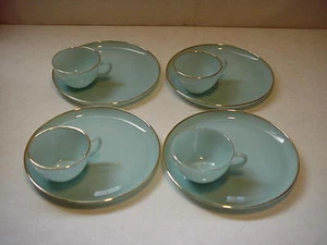 Juego de 8 Snacks Fire King Azul Turquesa Oro 22K - Imagen 1 de 10