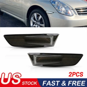 For 03-07 Infiniti G35 Coupe White LED Front Bumper Side Marker Light Smoke Lens - Picture 1 of 11