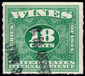 US Internal Revenue Stamp - 1934 Wines 18 Cent - Series S - Picture 1 of 1