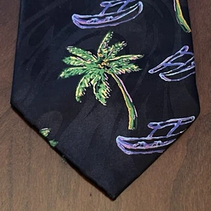 Vintage Steve Harris HandMade Polyester Made In Korea palm tree Canoe Print - Picture 1 of 10