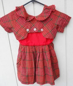 VINTAGE 1960's GIRL'S RED PLAID COTTON SHORT SLEEVE  DRESS SIZE 3-4 HAS NO LABEL - Picture 1 of 4