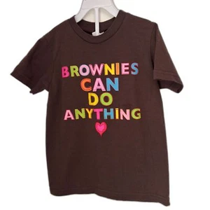 VTG Girl Scouts Brownies Can Do Anything Brown Cotton Made In USA T-Shirt Size S - Picture 1 of 5