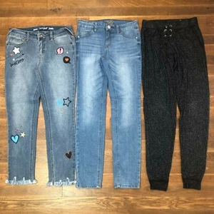 lot of 3 girls justice jogggers super skinny jeans cat & jack patch pop art - Picture 1 of 3