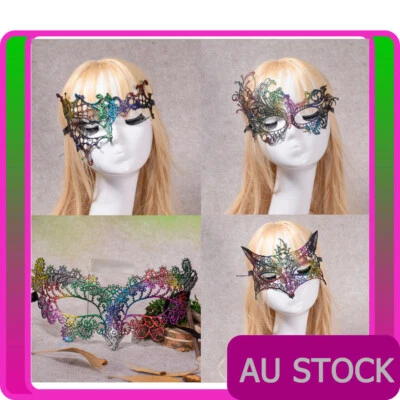 Womens Embroidered Rainbow Eye Mask Venetian Carnival Masquerade Lace Hollow - Image 1 of 2
