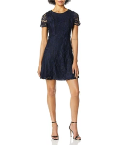 Kensie Two Tone A-line Lace Dress Navy & Black Short Sleeve Scoop Neck Womens 12 - Picture 1 of 8