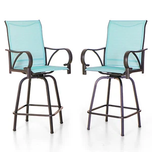 Patio Bar Stools Set of 2 Outdoor Bar Height Swivel Barstool for Garden Lawn - Picture 1 of 11