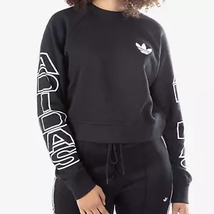 NEW Adidas Cropped Letter Logo Crewneck Sweatshirt Black White Size XLarge XL - Picture 1 of 7