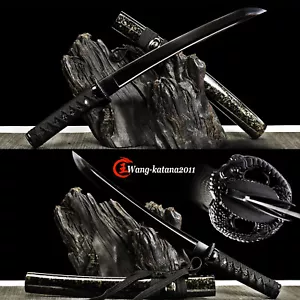 20''All Black Japanese Samurai Sharp Tanto Short Katana Sword 1095 Carbon Steel - Picture 1 of 12