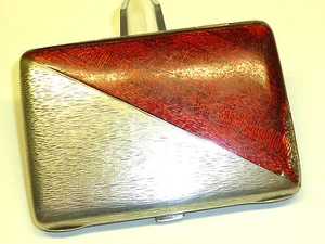 Antique 800 Argento (Crescent & Crown) Sigaretta Case W. Rosso Smalto - Rare- - Bild 1 von 1