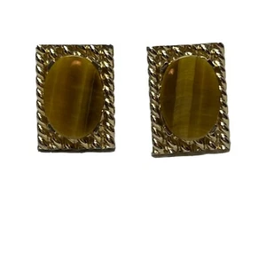 Men's Cuff Links Marked "S" Ornate Stone Gold Tone - Picture 1 of 8