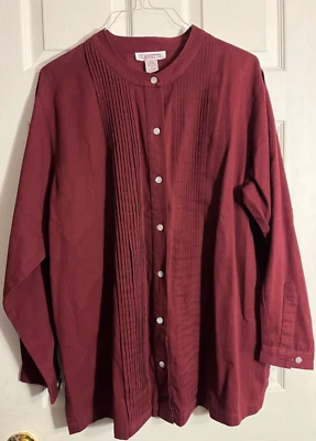 Silhouettes Maroon Red Pleat Button Front Long Sleeve Shirt Jacket Womens 1X - Image 1 of 4