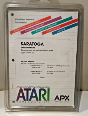 Saratoga; Atari 400/800/XL/XE W/ Diskette APX-20228 NOS - Plastic Cover - Image 1 of 2