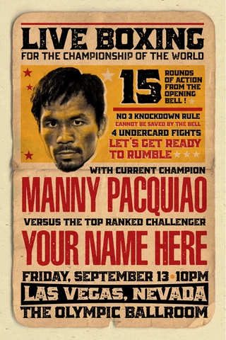 YOUR NAME on a Boxing champ poster vs Manny Pacquiao - personalized & cool Cover