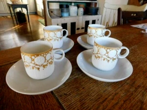 Vintage Lot Of 4 Rosenthal White & Gold Demitasse Cup Saucer Set-Abstract Floral - Picture 1 of 5