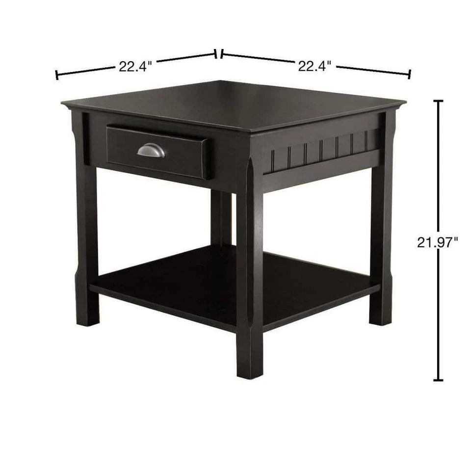 Winsome Wood End Table With Drawer and Shelf Black
