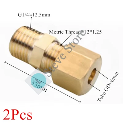 6mm x 1/4 Male BSP G Thread Connector Brass Compression Fitting for 6mm OD Tube - Image 1 of 2