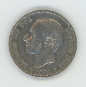 Spanien España ALFONSO XII 2 ptas 1879 Sterne 18 79 EMM Silber KM 678 korrekt ss - Bild 1 von 3