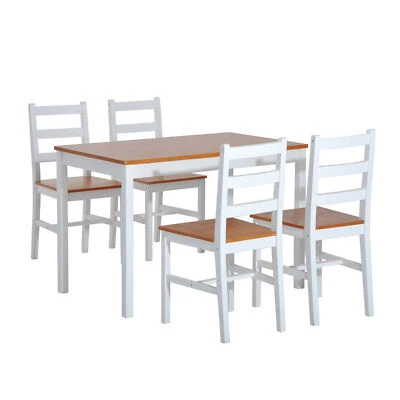 5 Piece Solid Pine Wood Table and Chairs Dining Set -White - Image 1 of 4