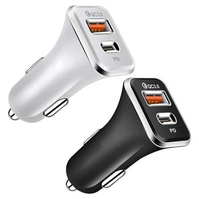 Double Port Fast Car Charger Adapter USB C PD18W and USB A QC3.0 Quick Charging - Image 1 of 4