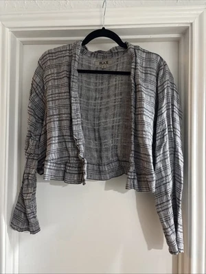 Cárdigan corto de mujer FLAX a cuadros de lino frente abierto manga larga talla pequeña Foto 1 de 4