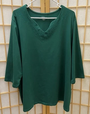 Liz & Me for Catherines Women's Top 2X (22-24W) Green Embellished Plus-Size Top - Image 1 of 4