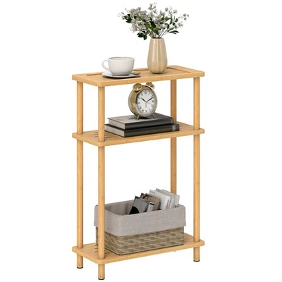 HOMCOM 3-Tier Slim End Table, Tool-Free Assembly, Natural Wood Finish - Image 1 of 4