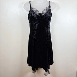Womens Velvet Mini Slip Dress Size Small Lace Panels Whimsigoth Witchy Y2K Sexy - Picture 1 of 9