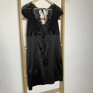 Portmans Size 12 / M Sexy Black Satin Lace Maid Dress Cocktail Evening Goth Rock - Picture 1 of 8
