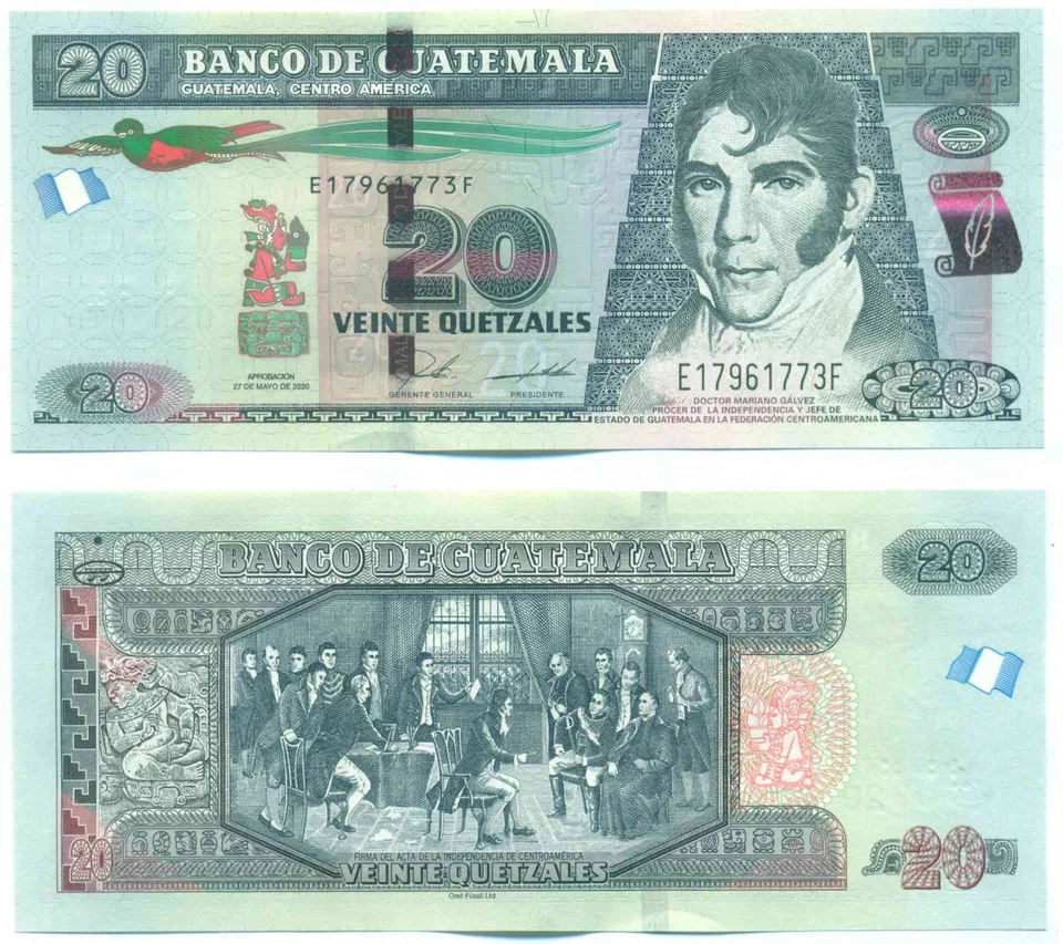 GUATEMALA NOTE 20 QUETZALES 27.5.2020 P 124e UNC - Image 1 of 1