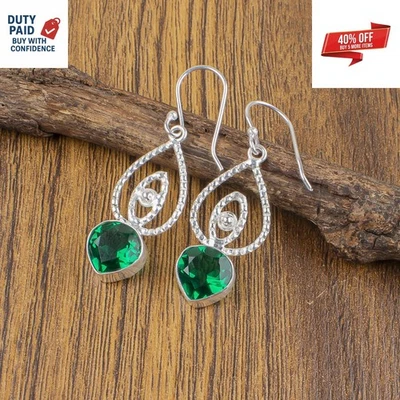 Christmas Sale 925 Silver May Birth Heart Emerald Daughter Boho Earrings Jewelry - Image 1 of 4