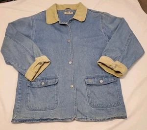 Vtg Womens Sz L Denim Corduroy Collared Barn Chore Coat Jean Flannel Lined 90s - Picture 1 of 12