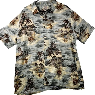 CAMPIA Moda Mens Hawaiian Aloha Shirt XXL Palm Tree Print Short Sleeve  - Image 1 of 4