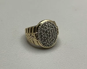 Gran anillo estilo Rolex vintage de diamantes y oro amarillo macizo de 0,417 de 10 k s6,5 8,5 g - Imagen 1 de 9