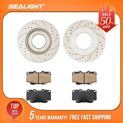 Juego de pastillas de cerámica perforadas para rotor de freno ranuradas delanteras para Toyota Tacoma 1999-2004 Foto 1 de 4