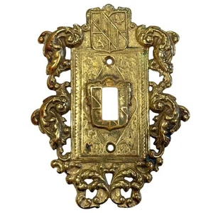 Vintage Virginia Metalcrafters Ornate Brass Light Switch Plate Heraldic Castle - Picture 1 of 11