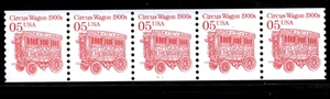 Stamp USA 5¢ Circus Wagon 1900s - Plate #A1 Coil Strip of 5 MNH stamps SC#2452a - Picture 1 of 2