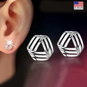 Fashion Women 925 Sterling Silver Earrings Retro Wavy Line Triangle Stud 1516 - Picture 1 of 5