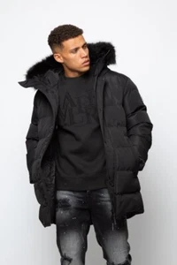 Valere Milano Mens Parka Puffer Jacket Fur Hooded Puffer Winter Coat Medici New - Picture 1 of 7