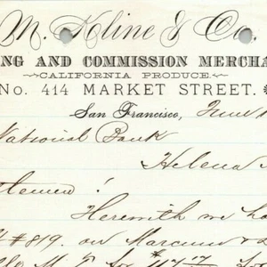 Scarce 1887 San Francisco Letterhead M. Kline & Co. "California Produce"  - Picture 1 of 4