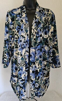 Denim & Company Womens Cardigan Sweater Shirt Top Size L Large Multicolor Floral - Image 1 of 4