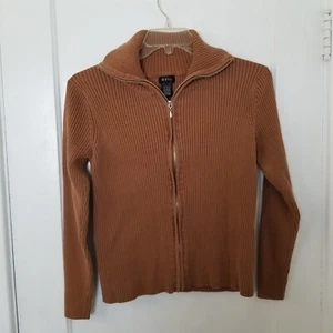 evie Womens Brown Size Large Full Zip Front Ribbed Sweater - Picture 1 of 4