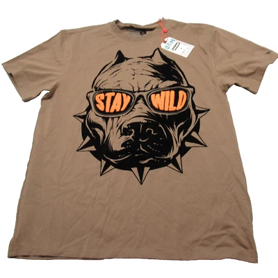 Bleecker & Mercer Shirt Mens XL Brown Pitbull Stay Wild Graphic Short Sleeve NWD - Image 1 of 4