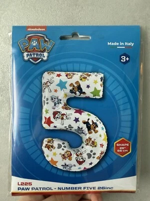 Balão de papel alumínio de aniversário Paw Patrol, número 5. Forma 26 pol. Também tem 3 e 4 - Imagem 1 de 2