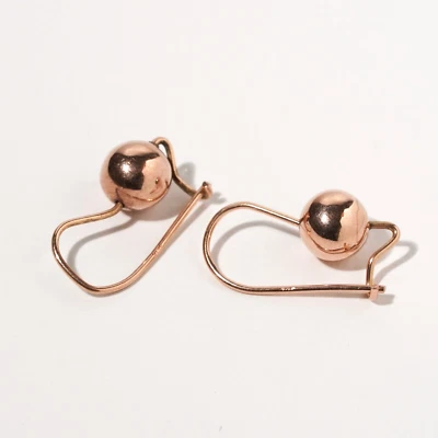 Brincos de ouro rosa 9 quilates 7 mm Euro bola gota gancho pastores redondo mínimo vintage - Imagem 1 de 4