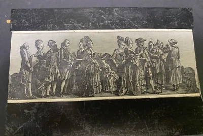 Antique Hand Engraved WOOD PRINTING BLOCK 19th Cent FRENCH Party Fete Scene - Image 1 of 4