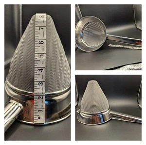 China Cap Chinois Fine Mesh Strainer 8.5” Cone Depth 9" Handle, Bowl Clip/Hook - Picture 1 of 8