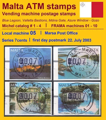 MALTA 2002 FRAMA ATM 1-4 / machine 05 / Marsa / 7c first day 22 JUL 2003 - Image 1 of 2