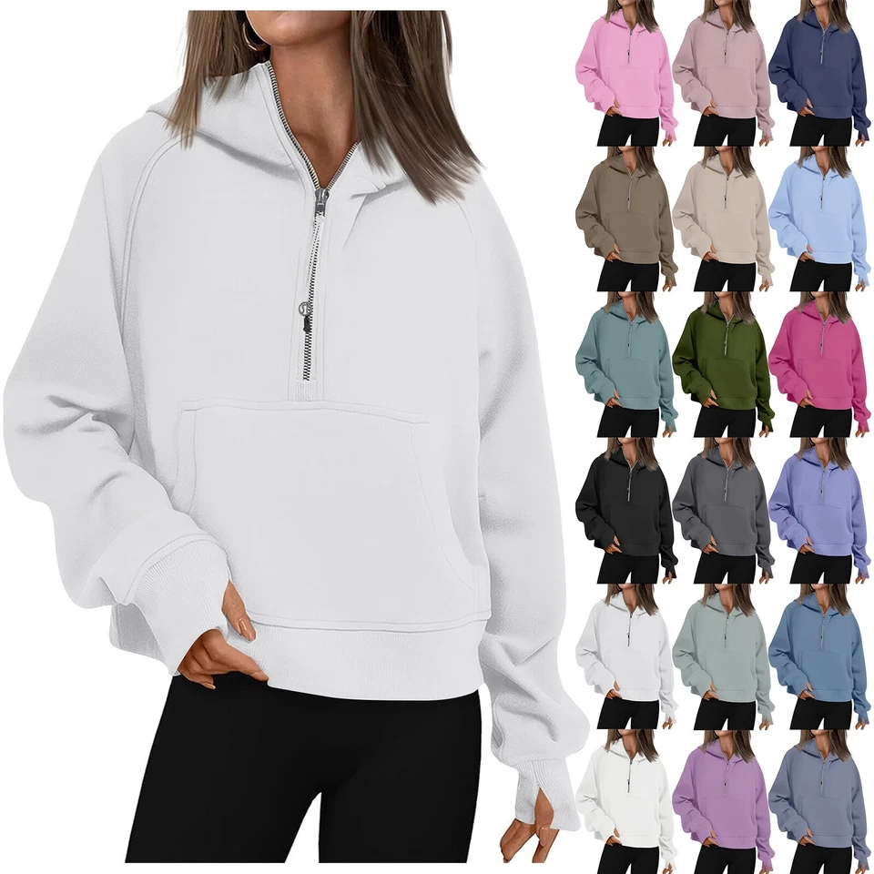 Womens Half Zip Pullover Long Sleeve Sweatshirt Hoodie Sweater Blouse Outwear - Image 1 of 4